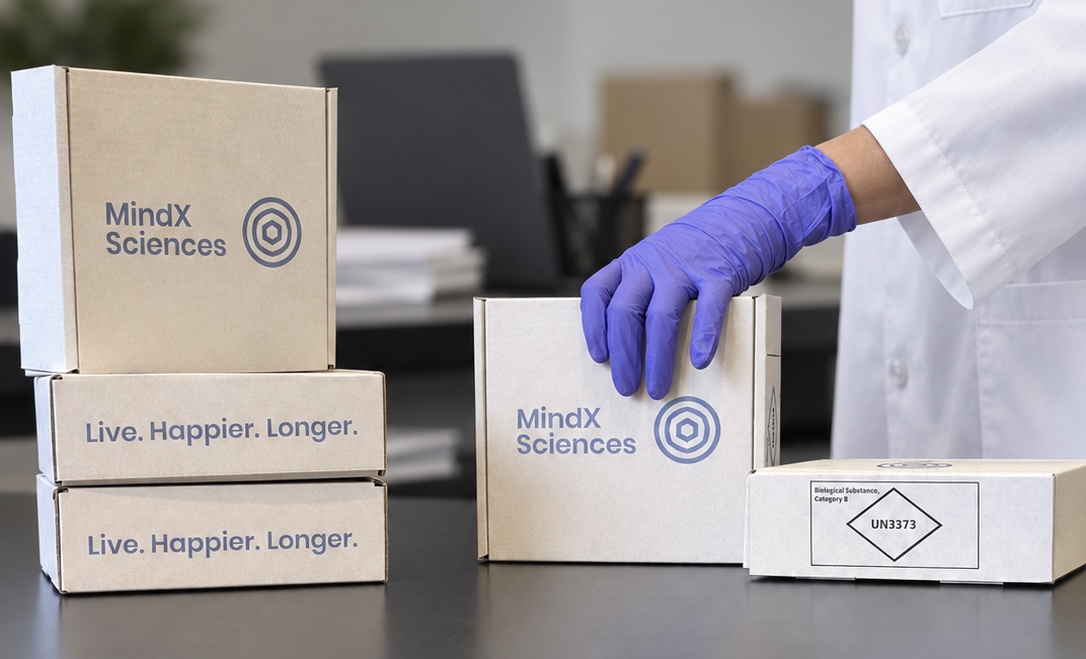 MindX Sciences blood testing kits being prepared in the laboratory